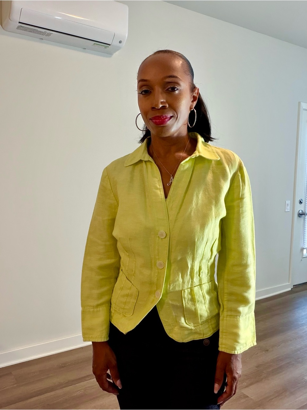 Evan Picone Lime Green Button-Front Linen Blazer